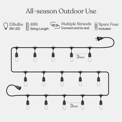 Brightech Ambience Pro 15-Light 48 ft. Outdoor Plug-in LED Hanging String-Light