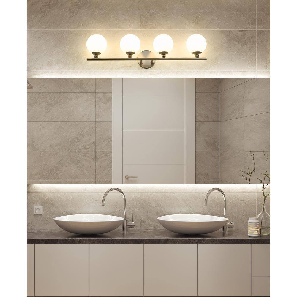 Neoma 30 in. 4 Light Brushed Nickel Vanity Light w/ Opal Etched Glass Shade