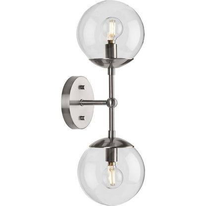 Progress Lighting Atwell 6" 2Light Brushed Nickel Mid-Century Modern Wall Sconce