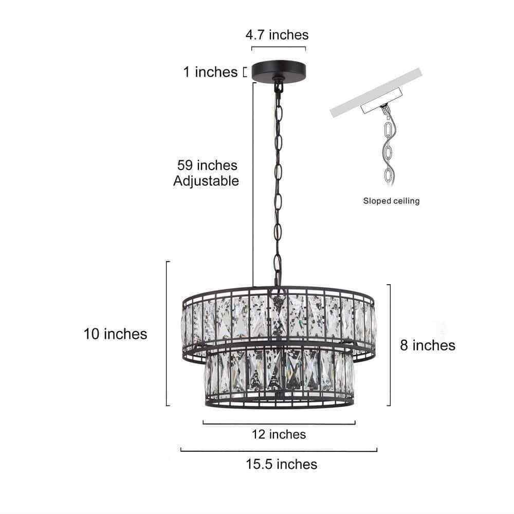 LNC Cristallo Candlestick Chandelier 4-Light Black w/ 2-Tier Clear Crystal Shade