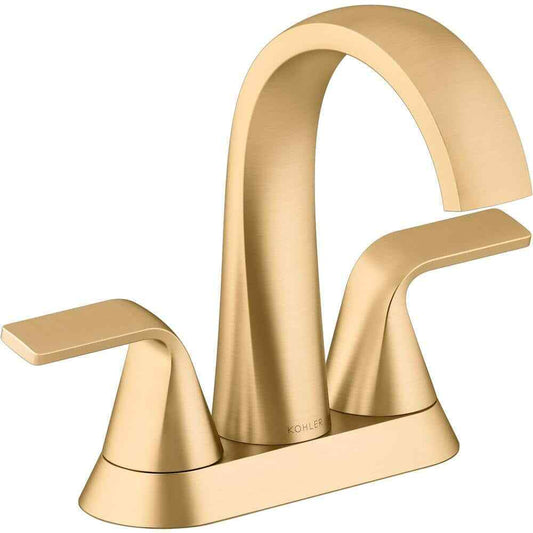 KOHLER Cursiva 4 in. Centerset Double Handle Bathroom Faucet in Vibrant Brass