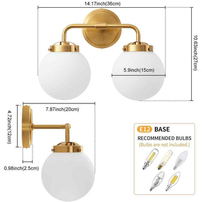 Deyidn 2-Light Gold Bathroom Bathroom Vanity Light w/ Opal Glass Shades