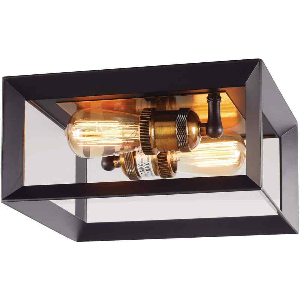 Home Decorators Walden Forge 2-Light Black Frame Flush Mount Ceiling Light