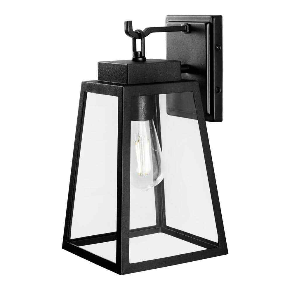 Hampton Bay Corbin Medium 13 in. Modern Black Outdoor Wall Lantern Sconce