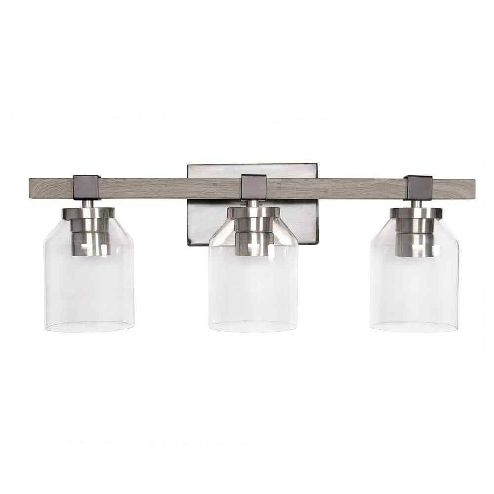 Lalia Home 22 in. Gray Rustic 3-Light Metal and Clear Glass Shade Wall Fixture