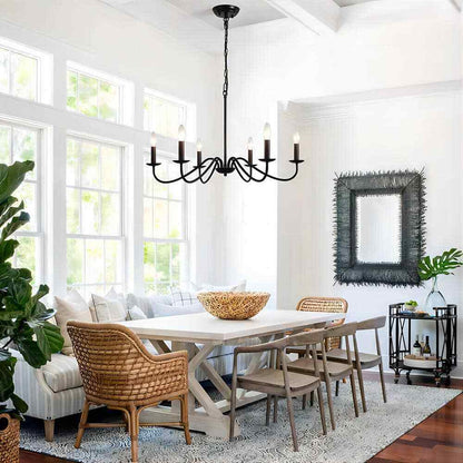 SILJOY 34 in. 6-Light Black Candle Style Chandelier Candlestick Farmhouse