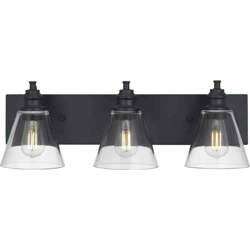 Hampton Bay Manor 24 in. 3-Light Matte Black Industrial Bathroom Vanity Light