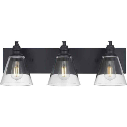 Hampton Bay Manor 24 in. 3-Light Matte Black Industrial Bathroom Vanity Light