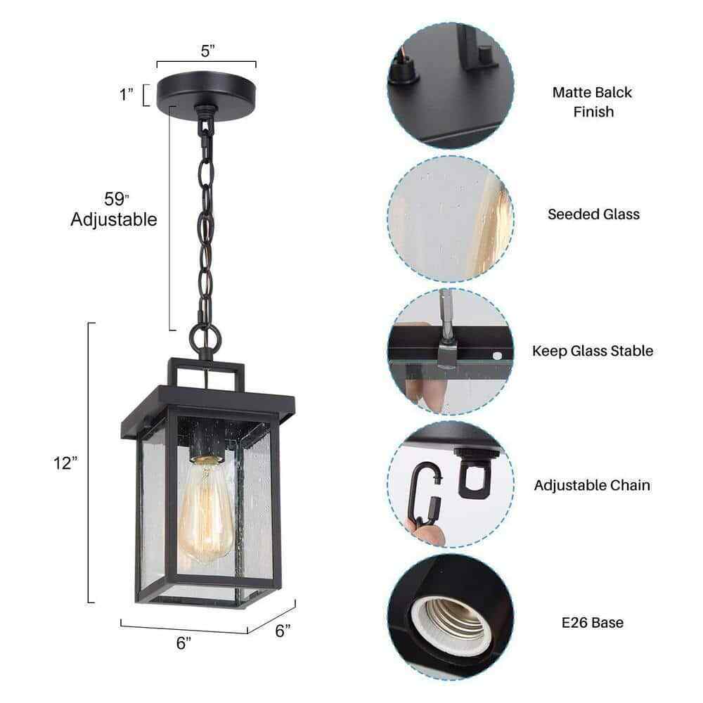 LNC 1-Light Black Square Outdoor Pendant Light Modern Outdoor Hanging Light
