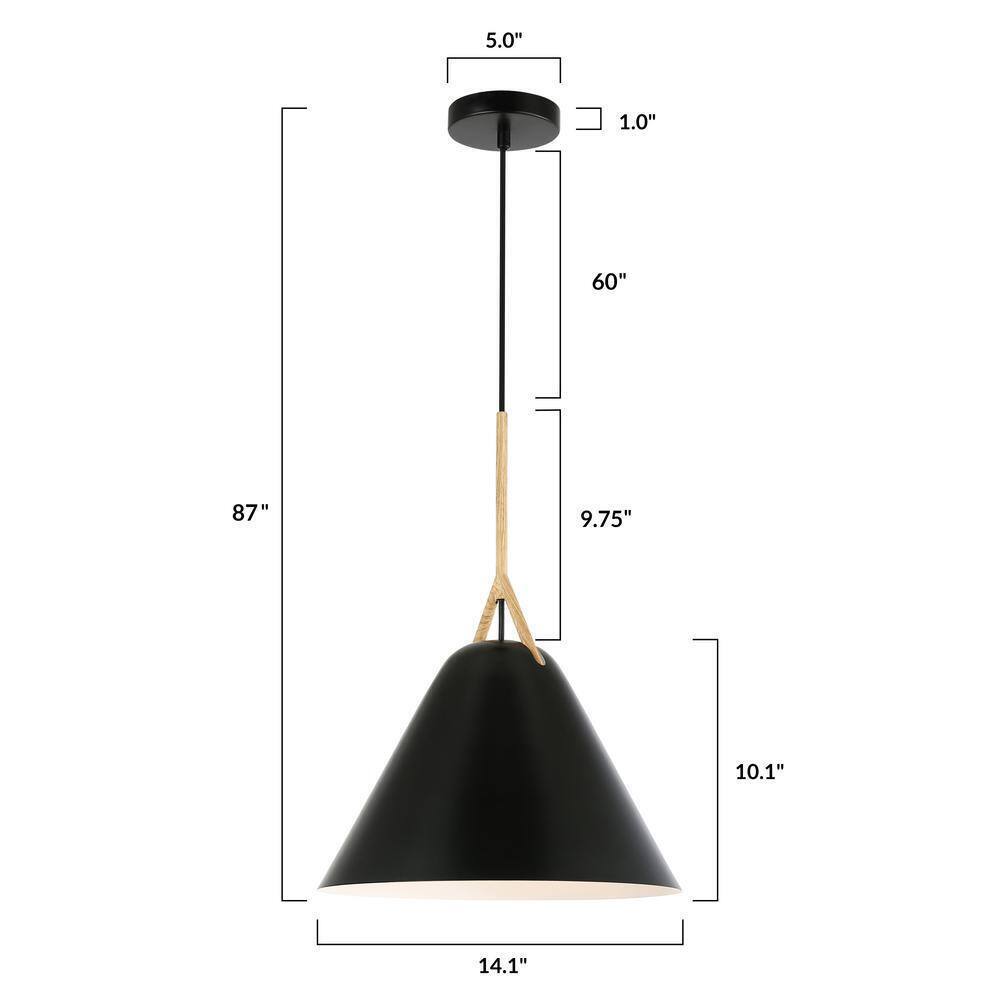 Light Society Kalix 14 in. 1-Light Black Pendant with Metal Shade LS-C402-BK