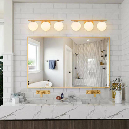 RRTYO Kara 21.97 in. 3-Light Gold Vanity Light with Milky White Glass Ball Shade