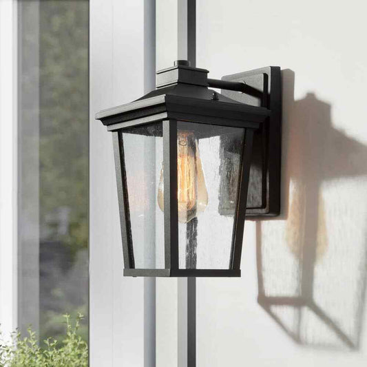 LNC Traditional Coastal Black Lantern Seeded Glass shade Modern Outdoor Light