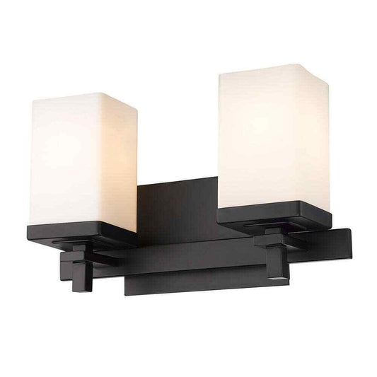 Golden Lighting Maddox 2-Light Matte Black Vanity Light with Opal Shade
