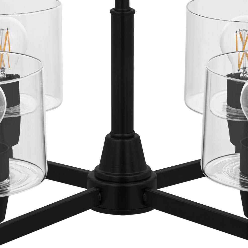 Hampton Bay Oron 4-Light Black Reversible Chandelier w/ Clear Glass Shades