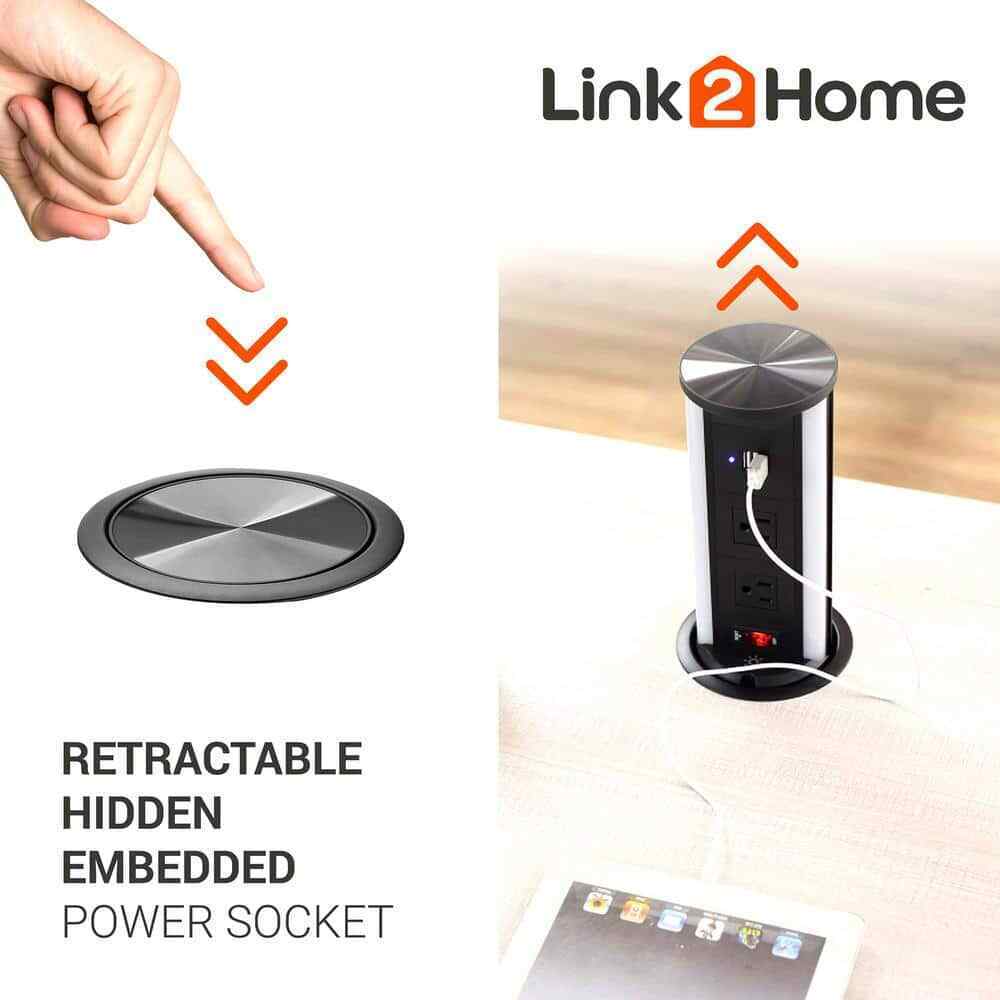 Link2Home 2-Outlets Automatic Pop Up Socket w/10-Watt Induction Wireless Charger