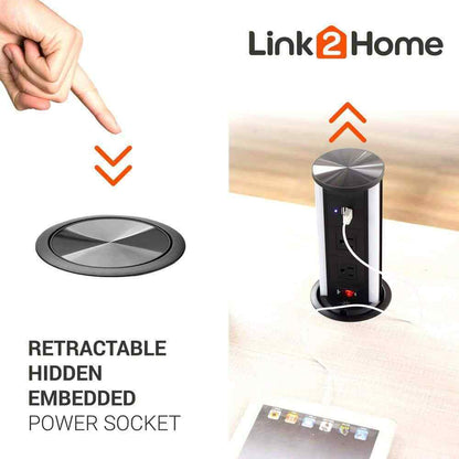 Link2Home 2-Outlets Automatic Pop Up Socket w/10-Watt Induction Wireless Charger