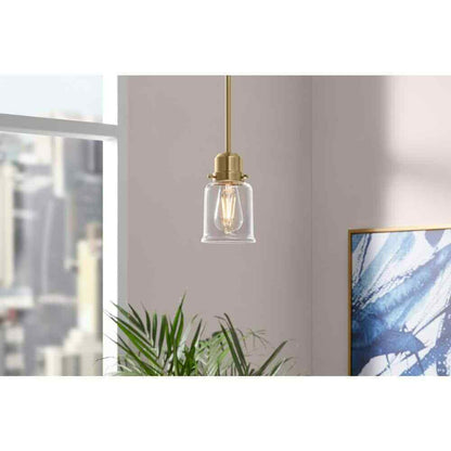 Hampton Bay Timphaven 1-Light Brass Shaded Mini-Pendant Clear Glass