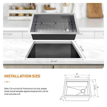 Glacier Bay AiO Zero Radius Undermount 16G SS 30 in. Single Bowl Kitchen Sink