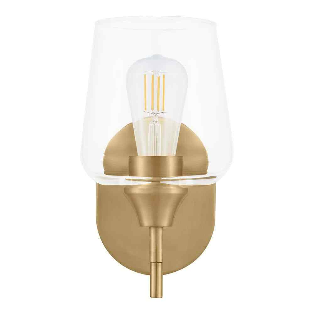 Hampton Bay Pavlen 5.5 in. 1-Light Antique Brass Sconce with Clear Glass Shade