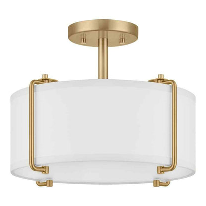 Home Decorators Brookley Brushed Gold Semi-Flush Mount w/ White Fabric Shade