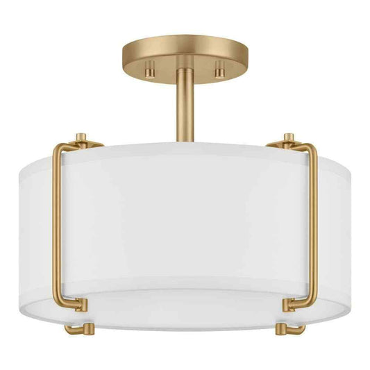 Home Decorators Brookley Brushed Gold Semi-Flush Mount w/ White Fabric Shade