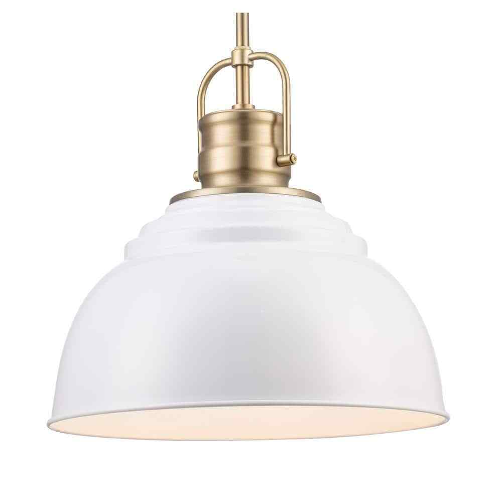Home Decorators Shelston 13in 1-Light White Brass Hanging Kitchen Pendant Light