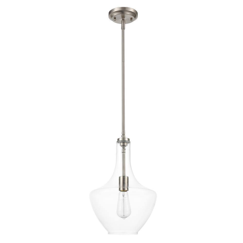 Light Society Sienna 1-Light Satin Nickel Pendant with Clear Glass Shade