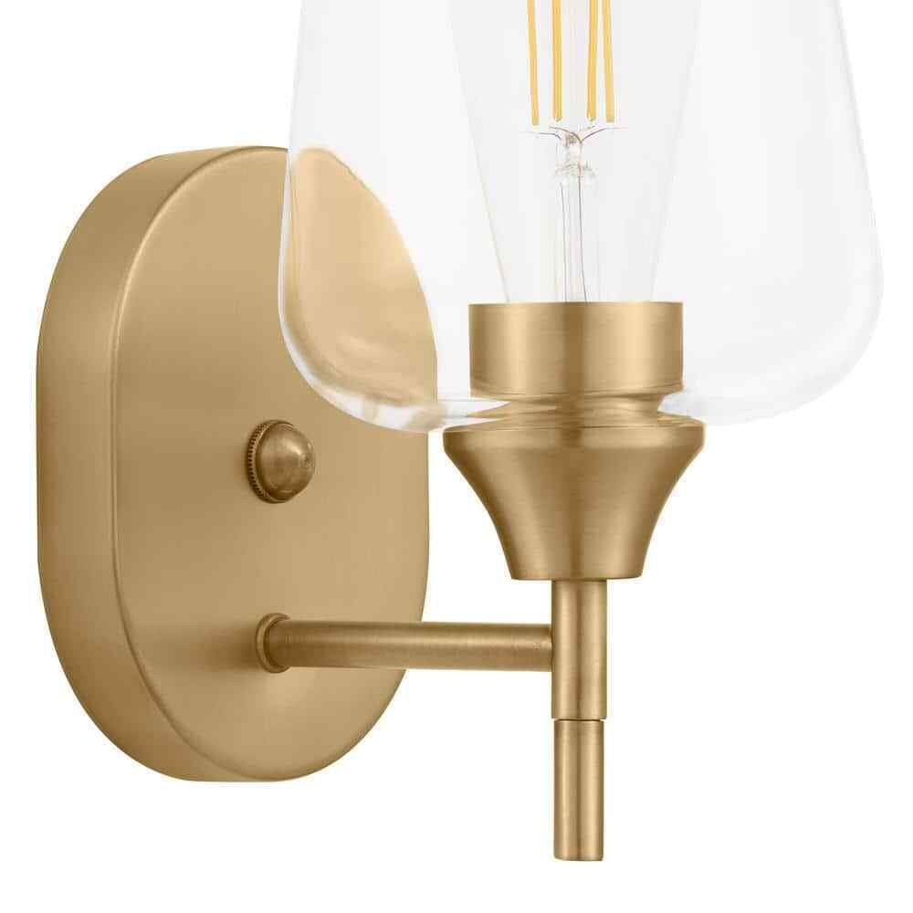 Hampton Bay Pavlen 5.5 in. 1-Light Antique Brass Sconce with Clear Glass Shade
