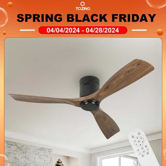 TOZING 52 in. Indoor Industrial Black Wood Windmill Flush Mount Ceiling Fan