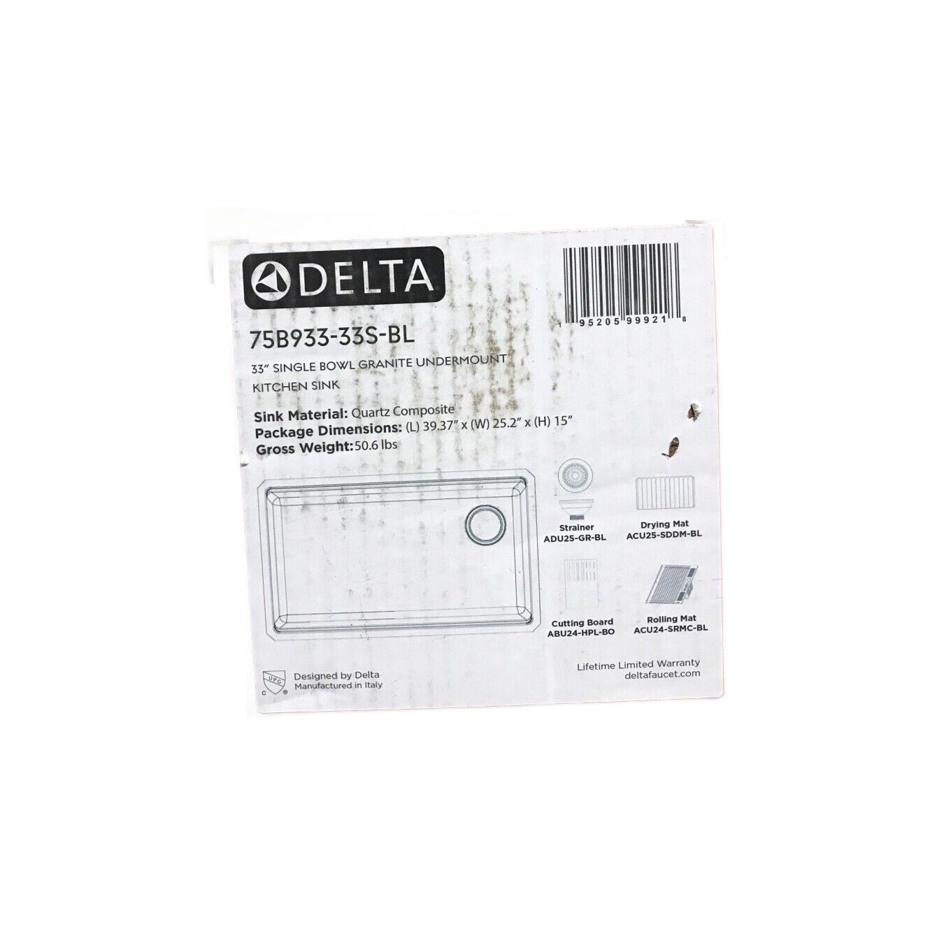 Delta Everest Black Granite Composite 32 in. Single Bowl Undermount Kitchen Sink