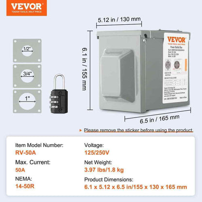 VEVOR RV Power Outlet Box 125-Volt/250-Volt Receptacle Panel for RV or Camper