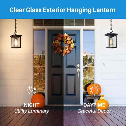 LNC Matte Black Rustic Outdoor Hanging Lantern Square Outdoor Pendant Light