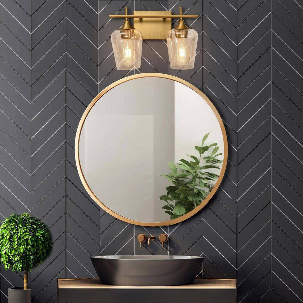RRTYO Fritts 13.8 in. 2-Light Gold Modern Vanity Light with Clear Glass Shade
