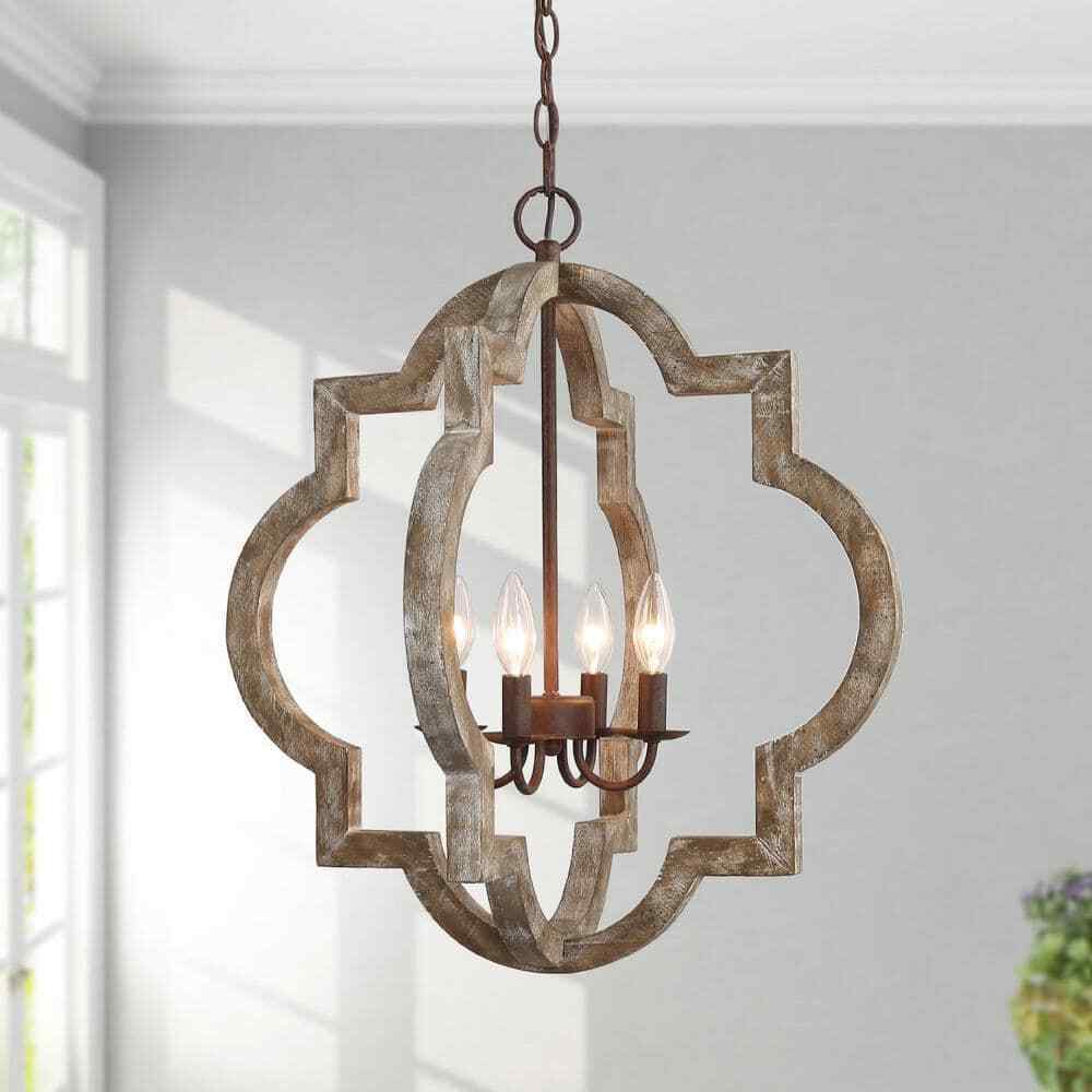 LNC Cage Chandelier Bronze 4-Light Rust Proof Weathered Wood Pendant Light