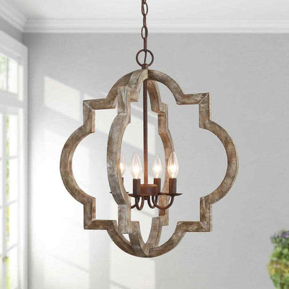 LNC Cage Chandelier Bronze 4-Light Rust Proof Weathered Wood Pendant Light