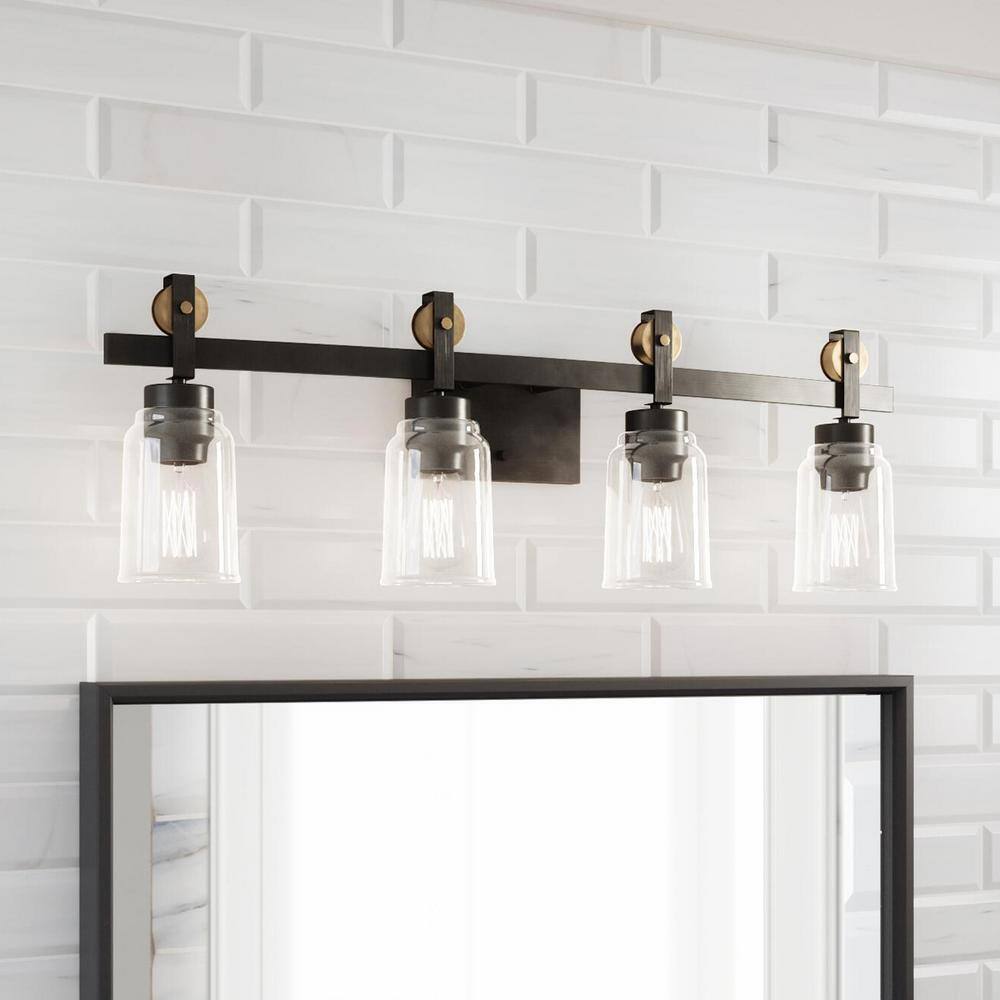 Home Decorators Knollwood 31-3/4 in. 4-Light Bronze Vanity w/ Clear Glass