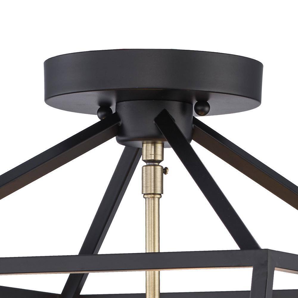 Home Decorators Weyburn 16.5 in. 4-Light Black and Gold Semi-Flush Mount