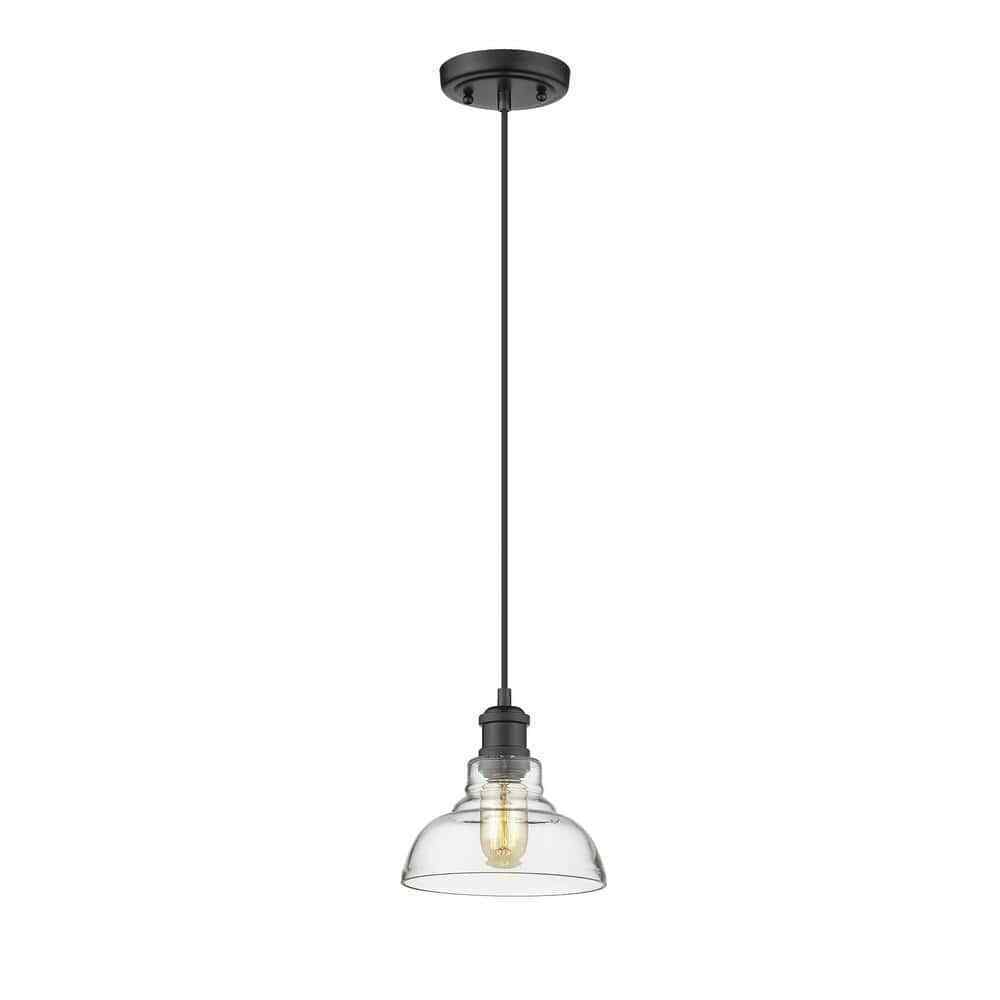 Golden Lighting Carver 1-Light Black Pendant with Clear Glass Shade