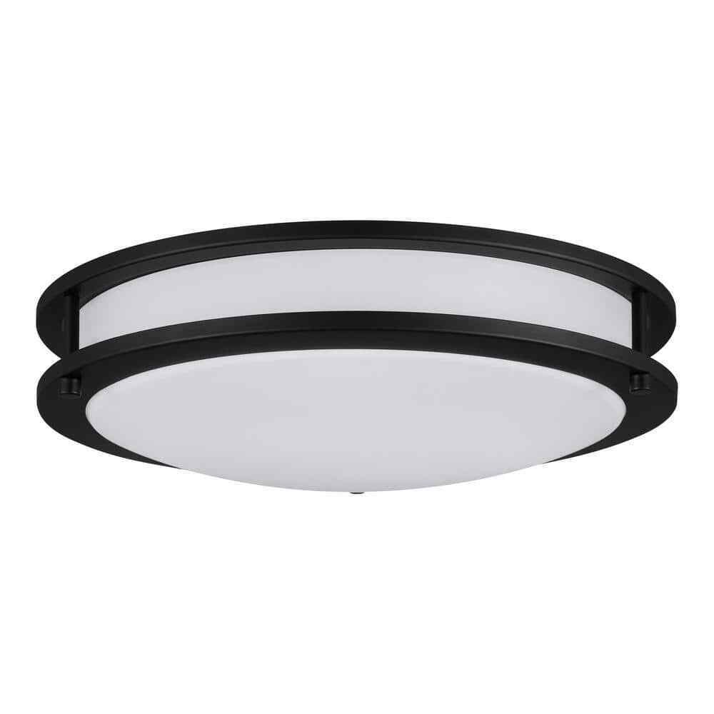 Hampton Bay Flaxmere Matte Black Dimmable LED Flush Mount Ceiling Light w/ Shade
