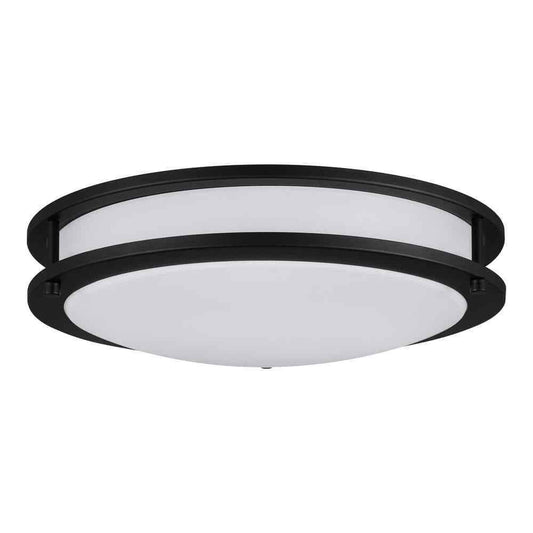 Hampton Bay Flaxmere Matte Black Dimmable LED Flush Mount Ceiling Light w/ Shade