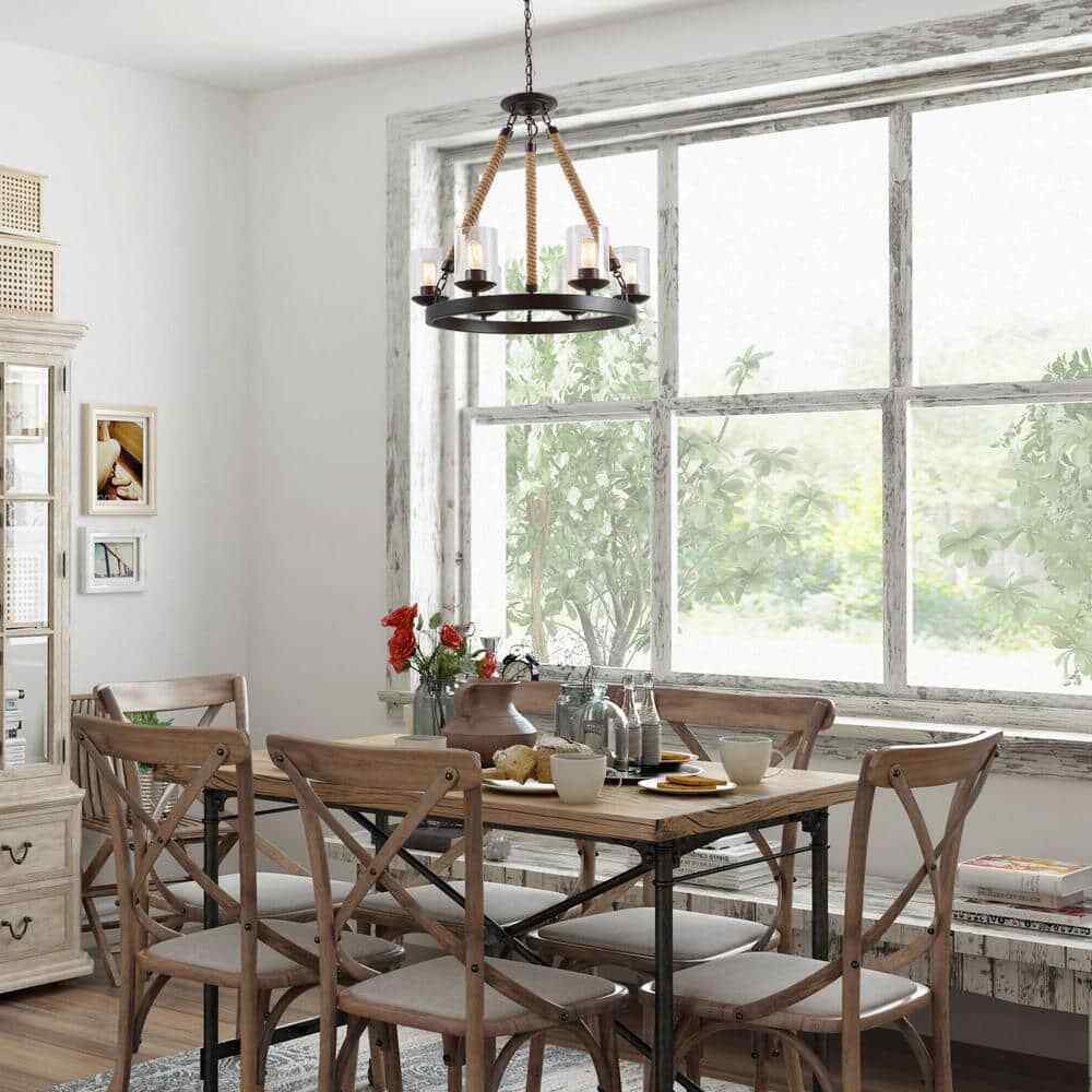 LNC Farmhouse 6-Light Dark Brown Wagon Wheel Island Rustic Chandelier