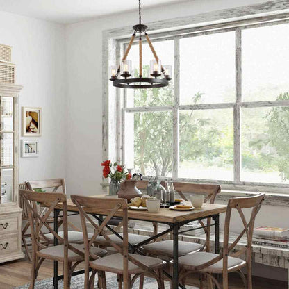 LNC Farmhouse 6-Light Dark Brown Wagon Wheel Island Rustic Chandelier