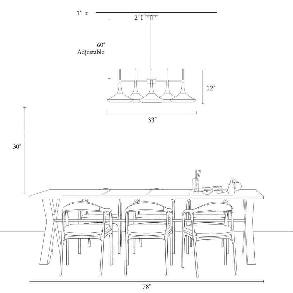 LNC Modern Matte Black Island Chandelier w/ Bell Metal Shades