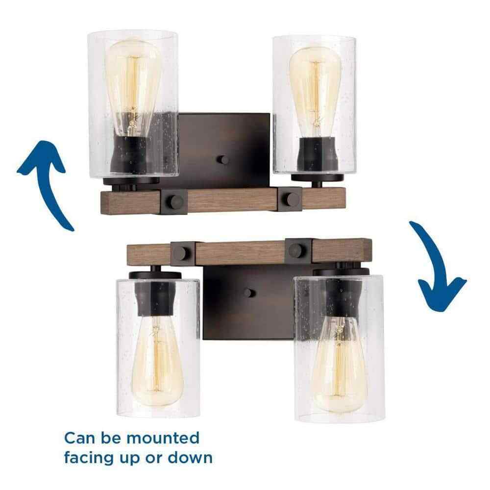 Progress Lighting 2-Light Antique Bronze Clear Seeded Glass Vanity Light