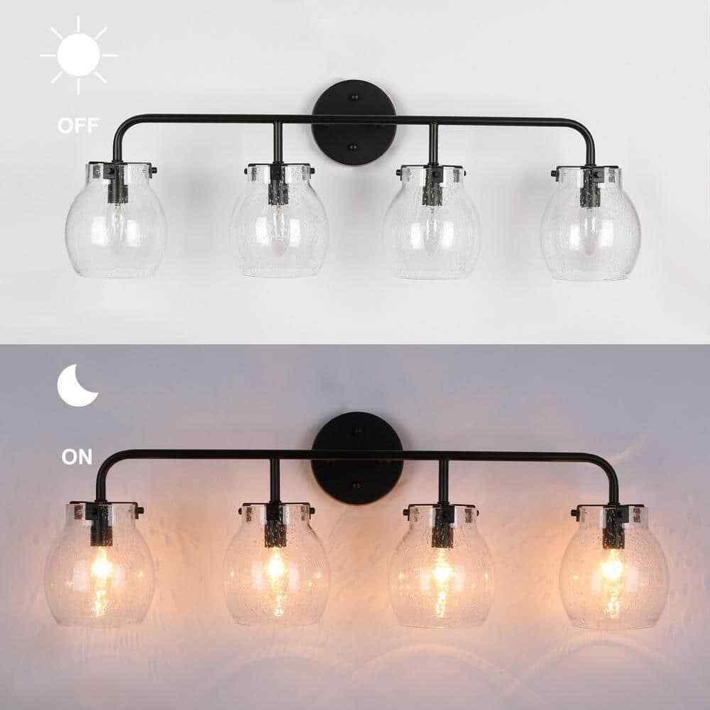 LNC Painted Black 4-Light Modern Black Bathroom Wall Sconce Classic Wall Light