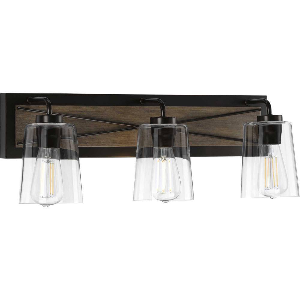 Progress Lighting Briarwood 3-Light Antique Bronze Painted Oak Vanity Light