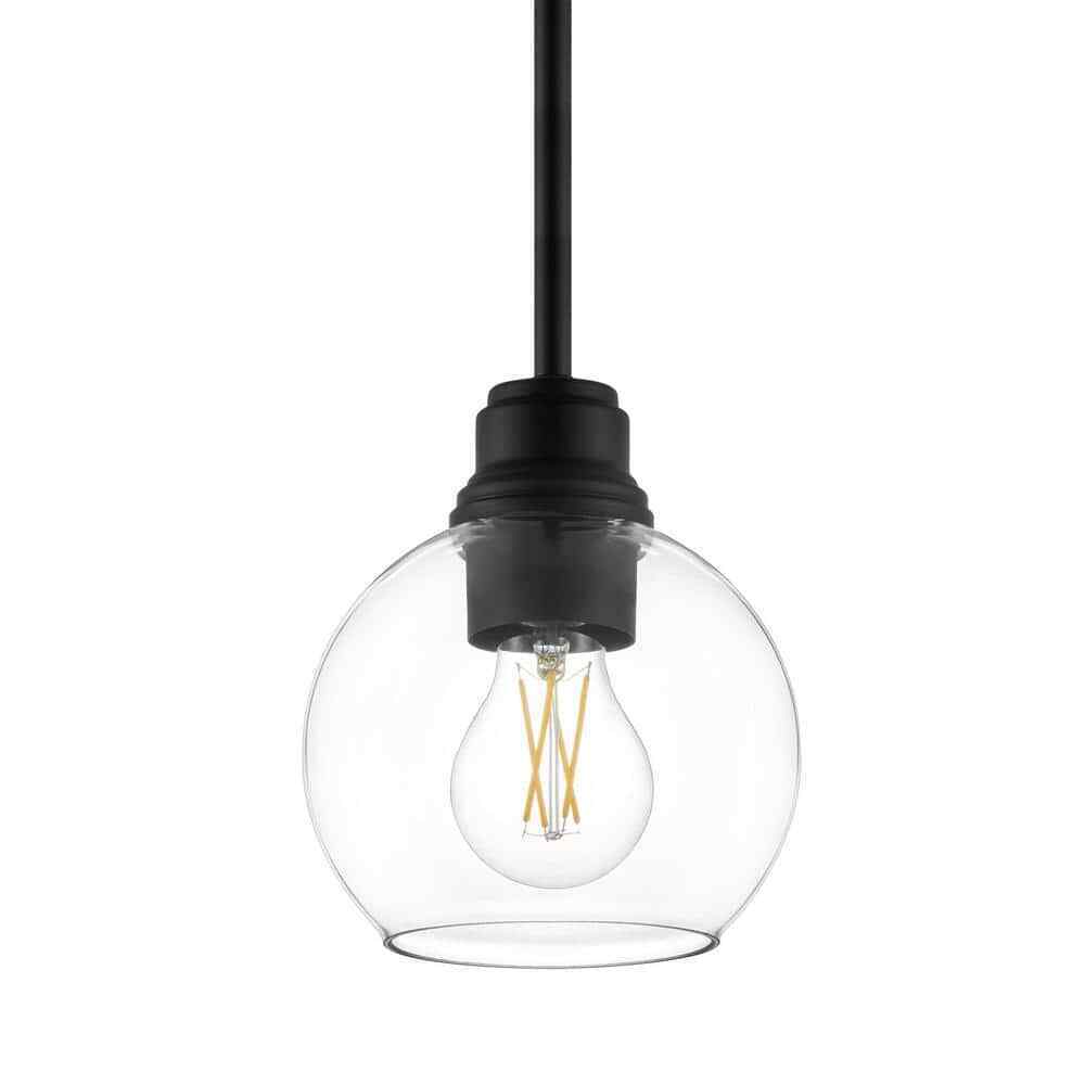 Hampton Bay Florabelle 6 in. Mini-Pendant Matte Black Clear Globe Glass Shade