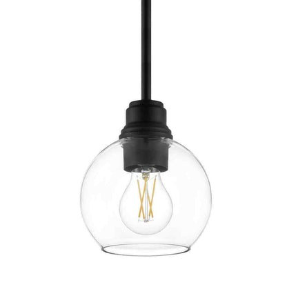Hampton Bay Florabelle 6 in. Mini-Pendant Matte Black Clear Globe Glass Shade