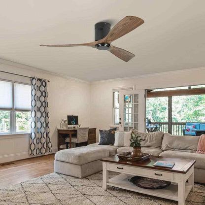 TOZING 52 in. Indoor Industrial Black Wood Windmill Flush Mount Ceiling Fan