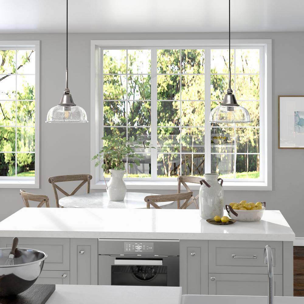 Meyer&Cross Magnolia 1-Light Brushed Nickel Single Pendant w/ Seeded Glass Shade